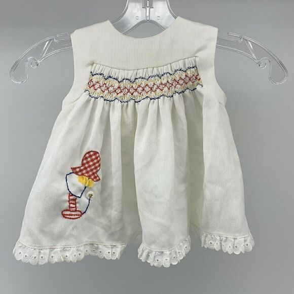 Vintage Other - Vintage Smocked Open Back 12M Dress White